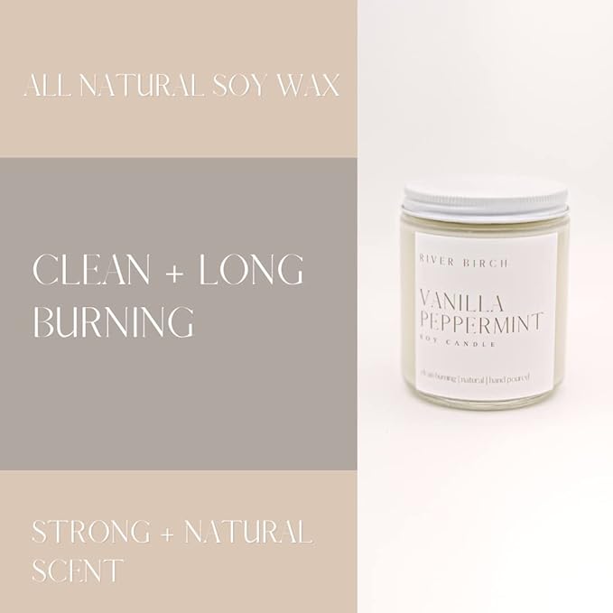 River Birch Candles Vanilla Peppermint Scented Candle | Premium, All-Natural, Non-Toxic, Soy Candles | 8.5oz 40 Hr Burn Time | Cozy Relaxing Gifts for Home - Bloomnest