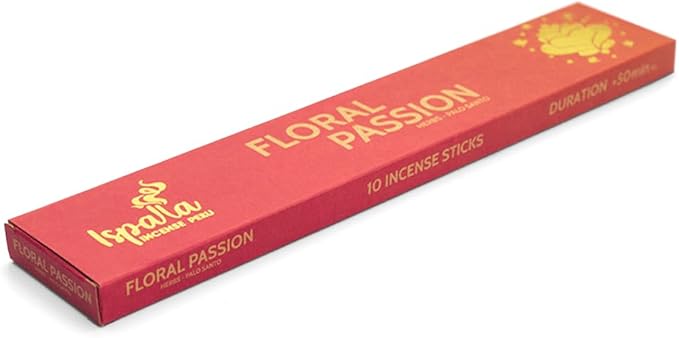 ISPALLA FLORAL Passion Incense Sticks, Pack of 10, with Palo Santo, Creates a Romantic Environment, Free from Negative Thoughts, Handmade in Peru, 100% Natural & Vegan Bloomnest
