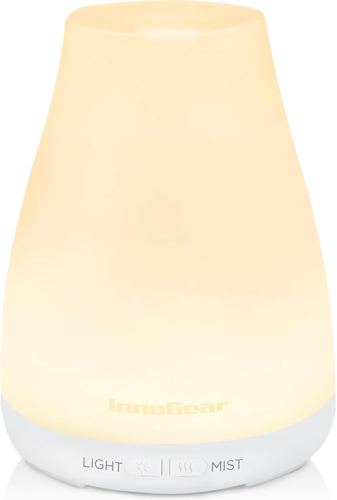 InnoGear Essential Oil Diffuser, Ultrasonic Diffusers for Home Aromatherapy Humidifier for Bedroom Room 7 Colors LED 2 Mist Mode Auto Off, Basic White - Bloomnest