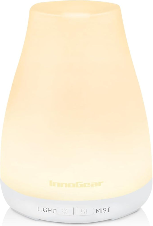 InnoGear Essential Oil Diffuser, Ultrasonic Diffusers for Home Aromatherapy Humidifier for Bedroom Room 7 Colors LED 2 Mist Mode Auto Off, Basic White - Bloomnest