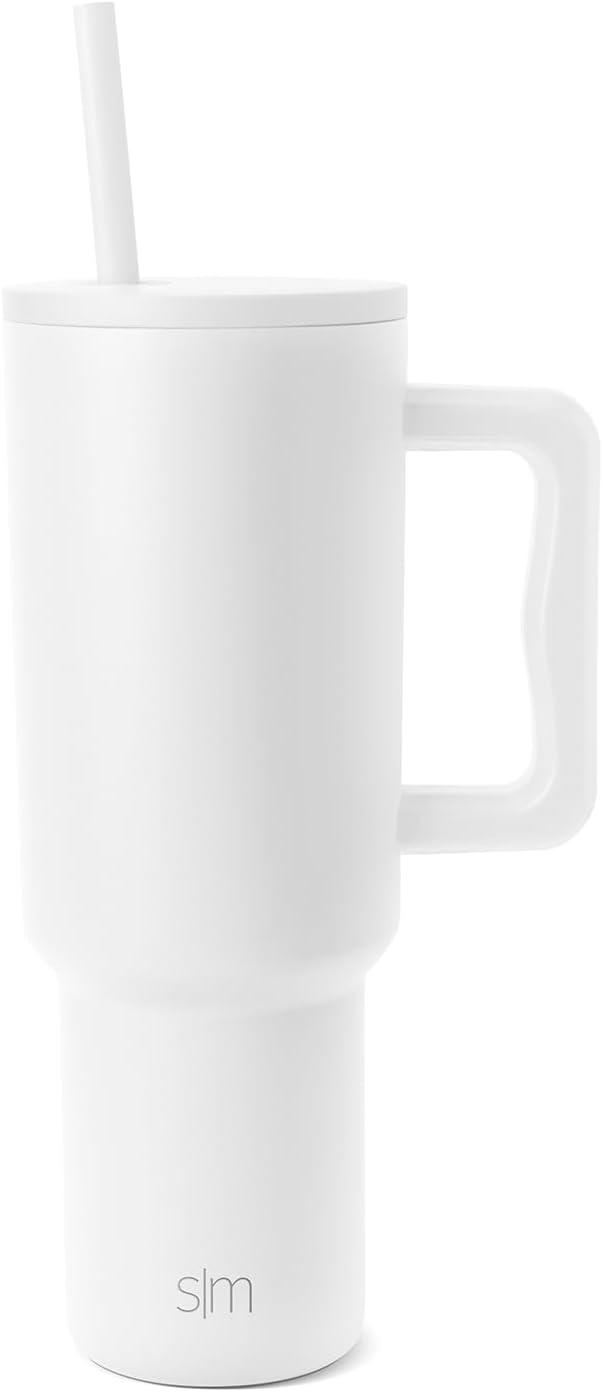 Simple Modern 40 oz Trek Tumbler with Handle and Straw Lid | Cup Holder Friendly Insulated Stainless Steel Travel Mug | Winter White SimpleModern