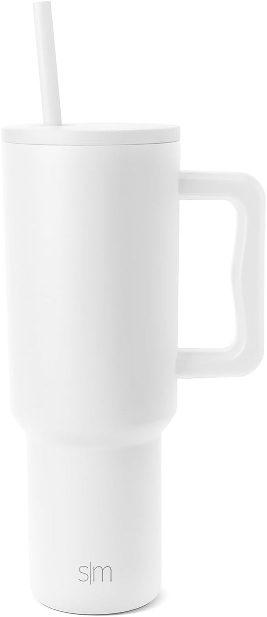Simple Modern 40 oz Trek Tumbler with Handle and Straw Lid | Cup Holder Friendly Insulated Stainless Steel Travel Mug | Winter White SimpleModern