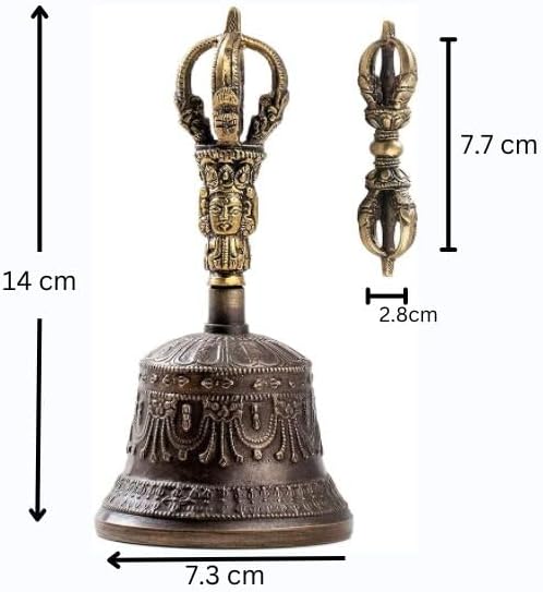 Tibetan Dharma Object Bell and Bajra Set - Alter Pray Singing Bowl Hand Bell Handmade Buddhist Meditation Bell by Himalayan Bazaar (14cm x 7.3cm) HimalayanBazaar