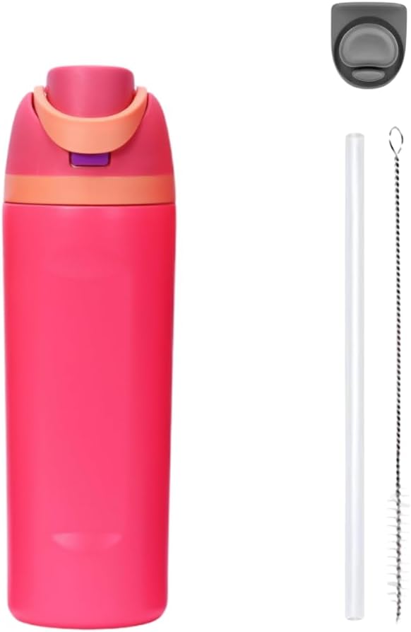 DUTHINGS Insulated Stainless Steel Water Bottle with Straw, 24 oz, Reusable Sports and Travel Bottle for School, Kids, and Outdoors - Leakproof and BPA-Free (FUCHSIA) Bloomnest