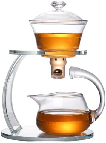 Lazy Kungfu Glass Tea Set Semi Automatic Drip Rotating with Infuser Glass Teapot Set