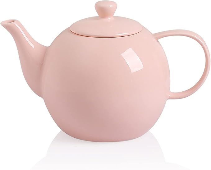 Sweejar Porcelain Teapot with Removable Stainless Steel Infuser,Microwave & Dishwasher Safe Tea Pots for Loose Tea,Tea Infuser Pots for Chrismas Women Gift (40oz Pink) - Bloomnest