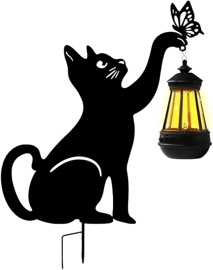 Solar-Powered Black Cat Garden Decor Stakes - Metal Silhouette Figurine for Outdoor Yard, Lawn, and Patio Decoration - Bloomnest