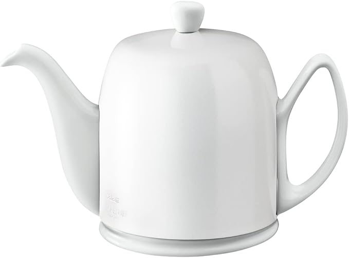 Degrenne Salam Luxury French Tea Pot - Porcelain Teapot with Stainless Steel Cover, Ceramic Tea Kettle for Loose Tea, Removable Infuser, 6 Cup Capacity, 36oz - Monochrome White - Bloomnest