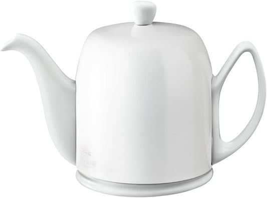 Degrenne Salam Luxury French Tea Pot - Porcelain Teapot with Stainless Steel Cover, Ceramic Tea Kettle for Loose Tea, Removable Infuser, 6 Cup Capacity, 36oz - Monochrome White - Bloomnest