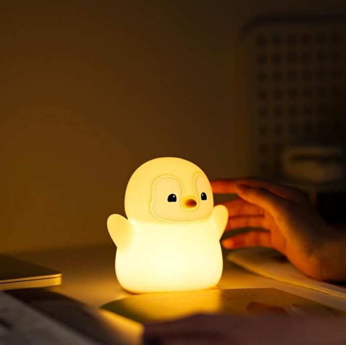 ATSUI Happy Penguin Night Light, LED Squishy Novelty Animal Lamp, Food Grade Silicone, 2 Level Dimmable, Nursery Nightlight for Desk Decor, Funny Gifts Stuff for Boys Girls Baby, White Elephant Gifts - Bloomnest