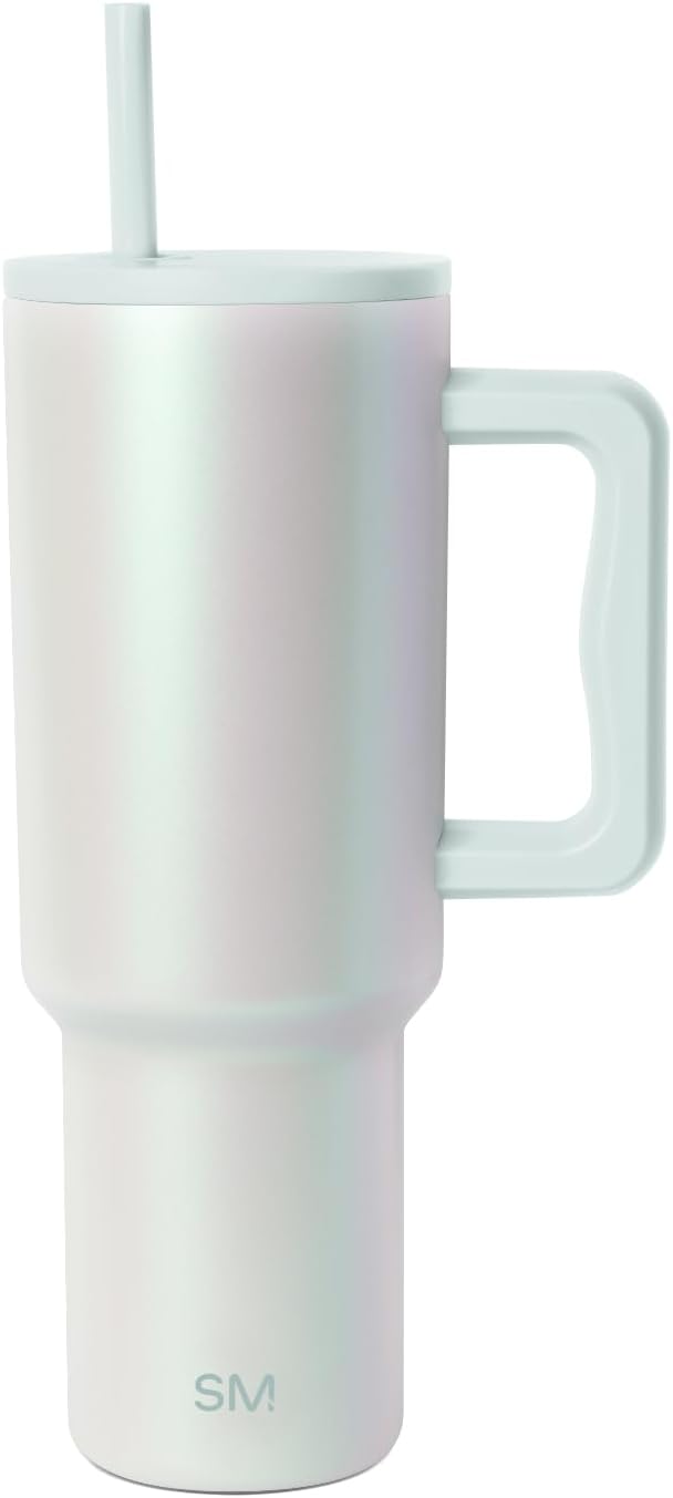 Simple Modern 40 oz Trek Tumbler with Handle and Straw Lid | Cup Holder Friendly Insulated Stainless Steel Travel Mug | Spring Air Pearl SimpleModern
