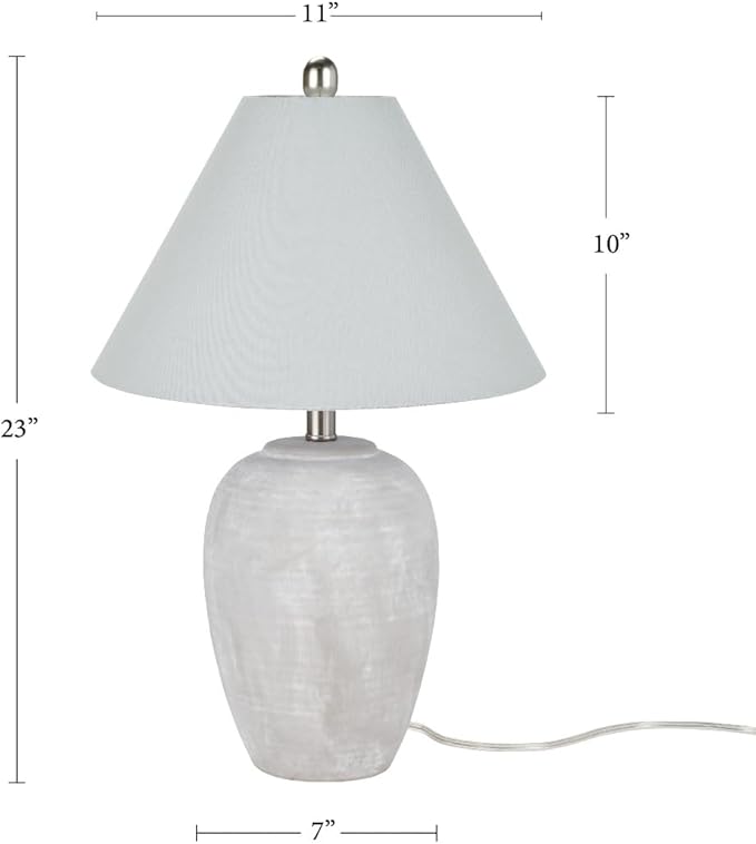 Nourison Home 23" Grey Vintage Distressed Ceramic Pot Table Lamp for Bedroom, Living Room, End Table, with Grey Conical Empire Shade - Bloomnest