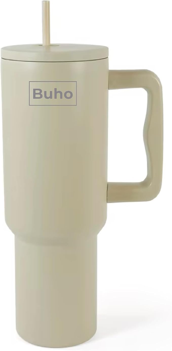 Outdoor Tumbler, 40 oz, Double-Wall Insulated, Ergonomic Handle with Lid Straw (Light Coffee) - Bloomnest