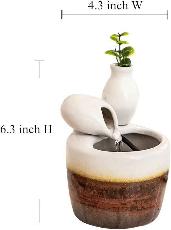 Fountain Ceramic mini Modern Design Water Feature Indoor Tabletop Desktop Home Decoration Office Kitchen Gift (White) - Bloomnest