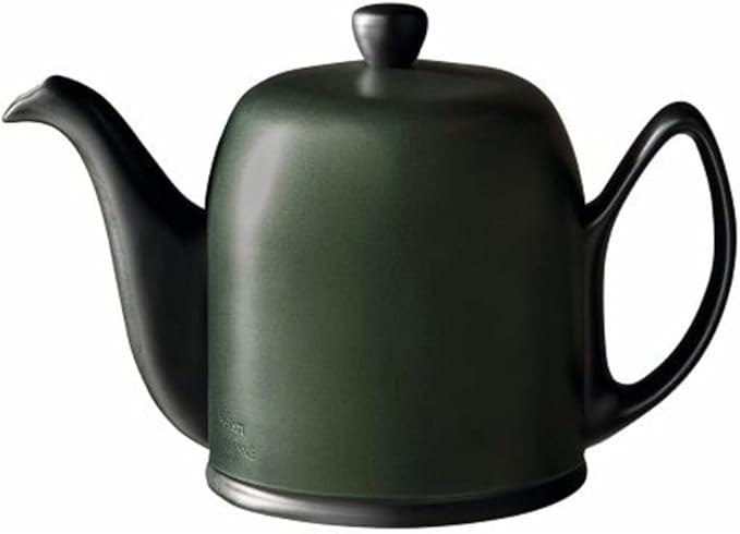 Degrenne Salam Luxury French Tea Pot - Porcelain Teapot with Emerald Aluminum Cover, Ceramic Tea Kettle for Loose Tea, Removable Infuser, 6 Cup Capacity, 36oz - Black - Bloomnest