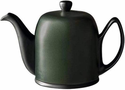 Degrenne Salam Luxury French Tea Pot - Porcelain Teapot with Emerald Aluminum Cover, Ceramic Tea Kettle for Loose Tea, Removable Infuser, 6 Cup Capacity, 36oz - Black - Bloomnest
