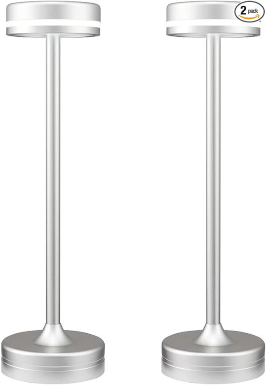 JKEYES Small Table Lamps Set of 2 Portable Cordless Rechargeable 5000mAh Battery Powered Table Lamp,3 Color Stepless Lamp to 40 Hours Usage,Bedside Lamp,Touch Lamps for Outdoor/Home/Gift(Silver) - Bloomnest