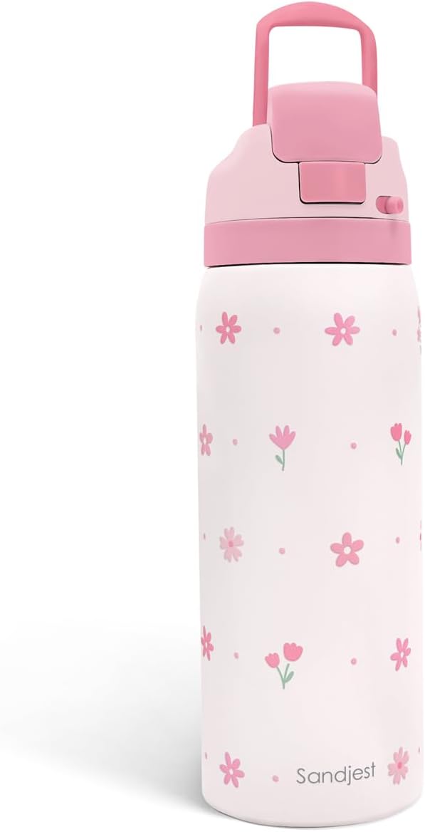 Floral Insulated Stainless Steel Water Bottle with Straw for Sports and Travel, 32oz, Gifts for Women Girls Friends Teens Birthday Christmas (Pink) - Bloomnest