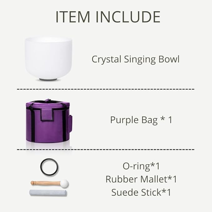 White C Note Root Chakra 10 inch Quartz Crystal Singing Bowl, for Healing Mindfulness Meditation Yoga Sound Baths, with Case Rubber Mallet - Bloomnest