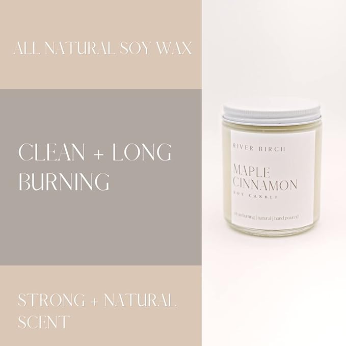 River Birch Candles Maple Cinnamon Scented Candle | Premium, All-Natural, Non-Toxic, Soy Candles | 8.5oz 40 Hr Burn Time | Cozy Relaxing Gifts for Home - Bloomnest