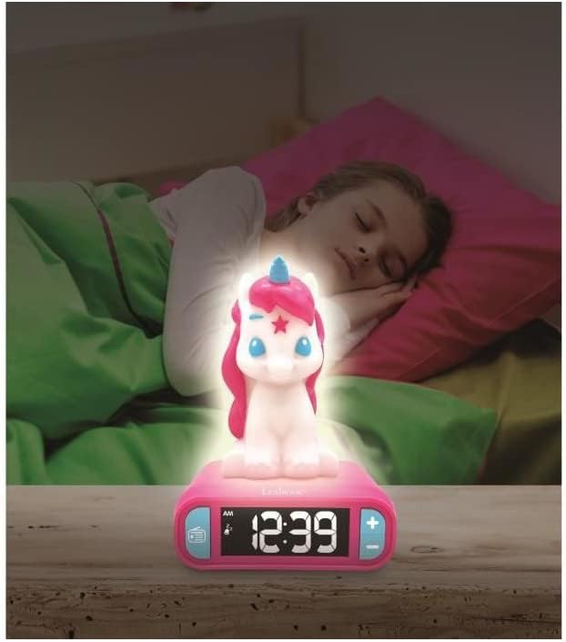 LEXiBOOK - Unicorn Digital Alarm Clock for Kids with Night Light, Snooze and Unicorn Sound Effects, Childrens Clock, Luminous Unicorn, Pink Colour - RL800UNI - Bloomnest