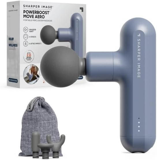 Sharper Image Powerboost Move Aero 3.0 – Mini Percussion Massage Gun| Updated Soft-Touch Design, Carrying Bag, 4 Nodes| Portable Full Body Back & Shoulder Massager| Deep Tissue Massage Tool Gift - Bloomnest