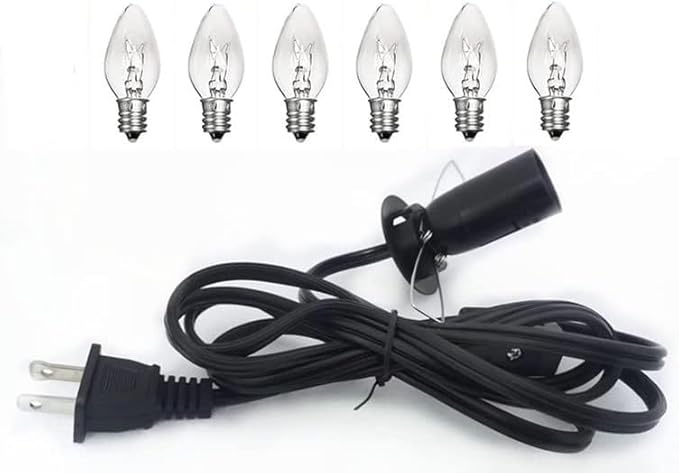 Himalayan Salt Lamp Cord with Gear Switch，Original Replacement Cord with Base Assembly with E12 Socket，Christmas Light Bulb,Himalayan Salt Lampsand with 6 Free Bulbs for Salt Lamp