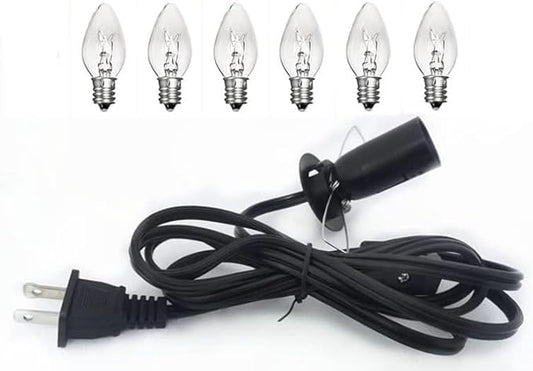 Himalayan Salt Lamp Cord with Gear Switch，Original Replacement Cord with Base Assembly with E12 Socket，Christmas Light Bulb,Himalayan Salt Lampsand with 6 Free Bulbs for Salt Lamp