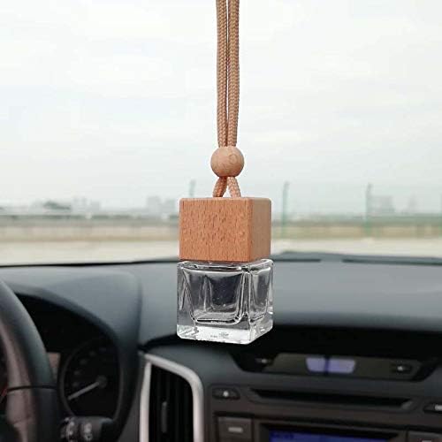10 Pcs 8ml Car Air Freshener Ornament,Empty Clear Glass Essential Oil Diffuser Perfume Aromatherapy Pendant Vials with Wooden Caps & Hanging String-Free 1 Funnel&Dropper - Bloomnest