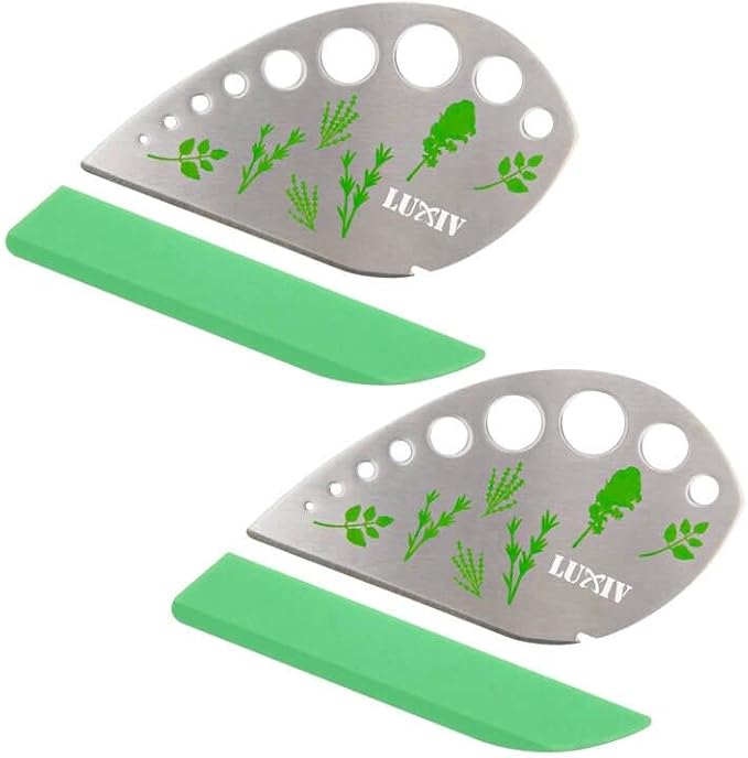 Herb Stripper 9 holes, Luxiv Stainless Steel Kitchen Herb Leaf Stripping Tool LooseLeaf Kale Razor Metal Herb Pealer for Kale, Chard, Collard Greens, Thyme, Basil, Rosemary (1 pack) (2, green) - Bloomnest