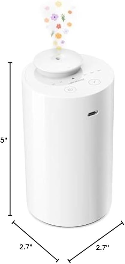 Airversa Waterless Diffuser for Essential Oil, Battery Operated Nebulizer, 0.7 Fl.Oz./ 20mL Capacity, Mini Scent Air Machine, 3 Countdown Timers & 3 Mist Levels for Home, Room, Car, Office - AN6 White - Bloomnest
