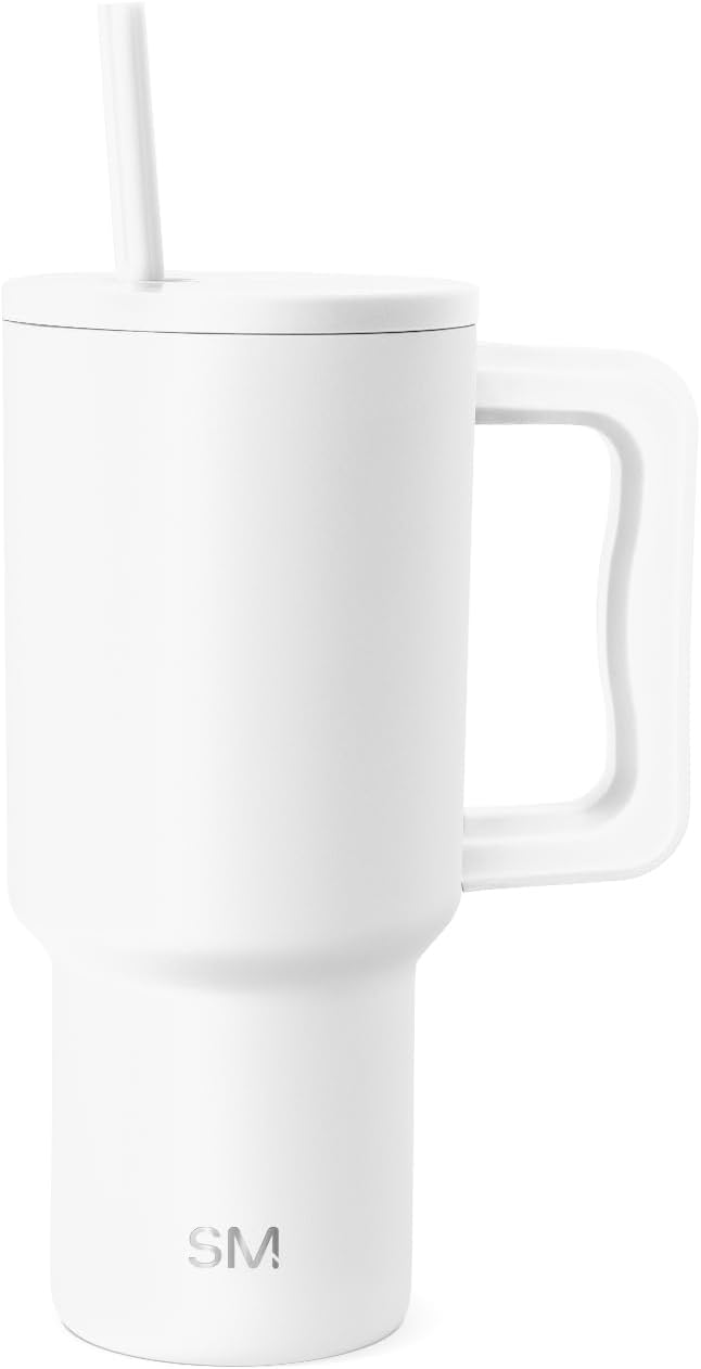 Simple Modern 30 oz Trek Tumbler with Handle and Straw Lid | Cup Holder Friendly Insulated Stainless Steel Travel Mug | Winter White SimpleModern