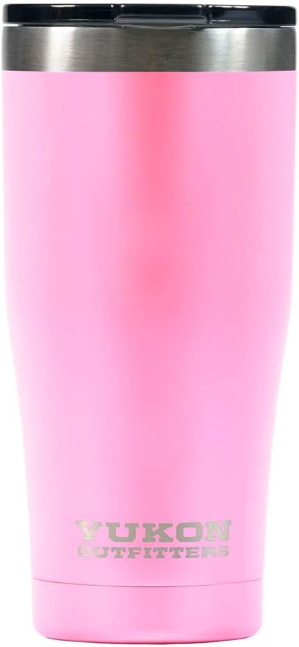 Yukon Outfitters Freedom High Grade 18/8 Corrosion-Resistant Stainless Steel Double Wall Vacuum Insulated Tumbler (20 oz/ 590ml) - 7.3" H x 3.4" Top dia. / 2.7" Bottom dia., Pink - Bloomnest