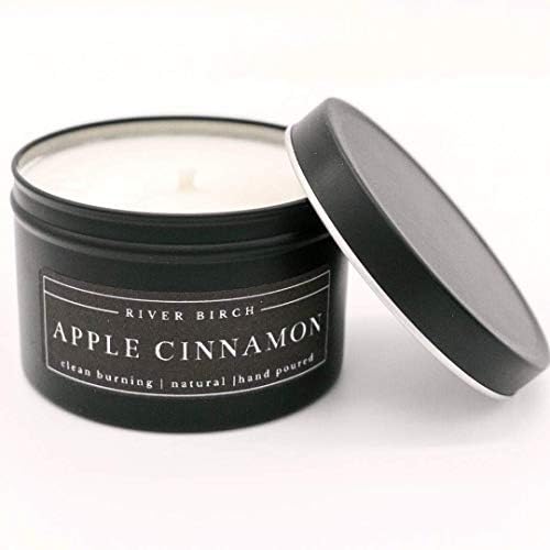 River Birch Candles Apple Cinnamon Scented Candle | Premium, All-Natural, Non-Toxic, Soy Candles | 8 oz. Matte Black Tin Travel Candle - Bloomnest