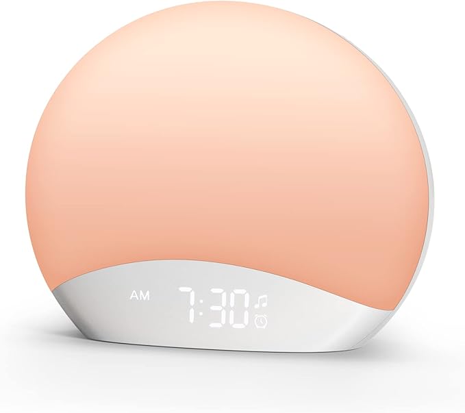 REACHER Sound Machine Sunrise Alarm Clock with Night Light, 26 Nature Inspired Sleep Sounds, 0-100% Dimmable Clock, Sunrise Lamp, Wake Up Light, Brown/Pink/White Noise Machine for Babys, Adults, Kids - Bloomnest