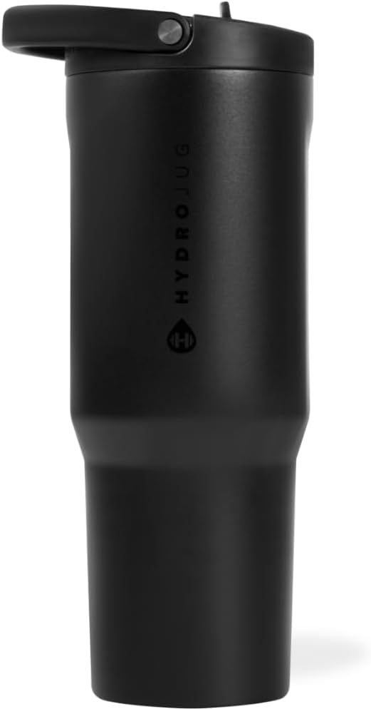 HydroJug Sport - Stainless Steel Tumbler with Straw, Vacuum Insulated, 40oz Leakproof Water Bottle, Ergonomic Design, Reusable, Dishwasher Safe, Rubber Base, Durable for Gym or Outdoors, Black