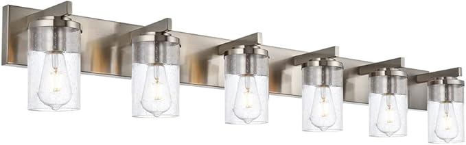 BONLICHT Modern Bathroom Vanity Light Fixtures Brushed Nickel Finished 6-Light with Seeded Glass Bathroom Lighting Industrial Sconces Wall Mount Lamp for Living Room Dining Room Kitchen Entryway - Bloomnest