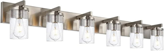 BONLICHT Modern Bathroom Vanity Light Fixtures Brushed Nickel Finished 6-Light with Seeded Glass Bathroom Lighting Industrial Sconces Wall Mount Lamp for Living Room Dining Room Kitchen Entryway - Bloomnest