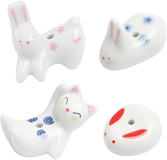 4Pcs Rabbit Cat Ceramic Incense Holder Cute White Animals Incense Sticker Holder Fun Home Decorative Ornaments for Home Room Decoration Yoga Spa Meditation Incense Holders - Bloomnest