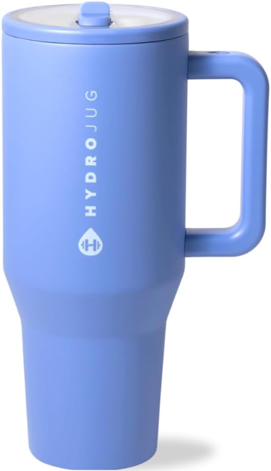 HydroJug Traveler - 32 oz Water Bottle with Handle & Flip Straw - Fits in Cup Holder, Leak Resistant Tumbler-Reusable Insulated Stainless Steel & Rubber Base - Gifts for Women & Men, Light Blue - Bloomnest