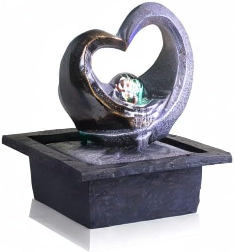 Ferrisland Tabletop Water Fountain, Zen Meditation Indoor Waterfall Fountain, Heart Shape Decoration with LED Light for Home Office Bedroom Relaxation Decor, Gift Ideas - Bloomnest