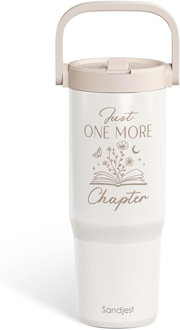 SANDJEST Book Lover Stainless Steel Straw Lid Tumbler 30oz with Carry Handle for Women Girls, One More Chapter Insulated Travel Coffee Cup, Gift for Sports Outdoor Workout Christmas Birthday - Bloomnest