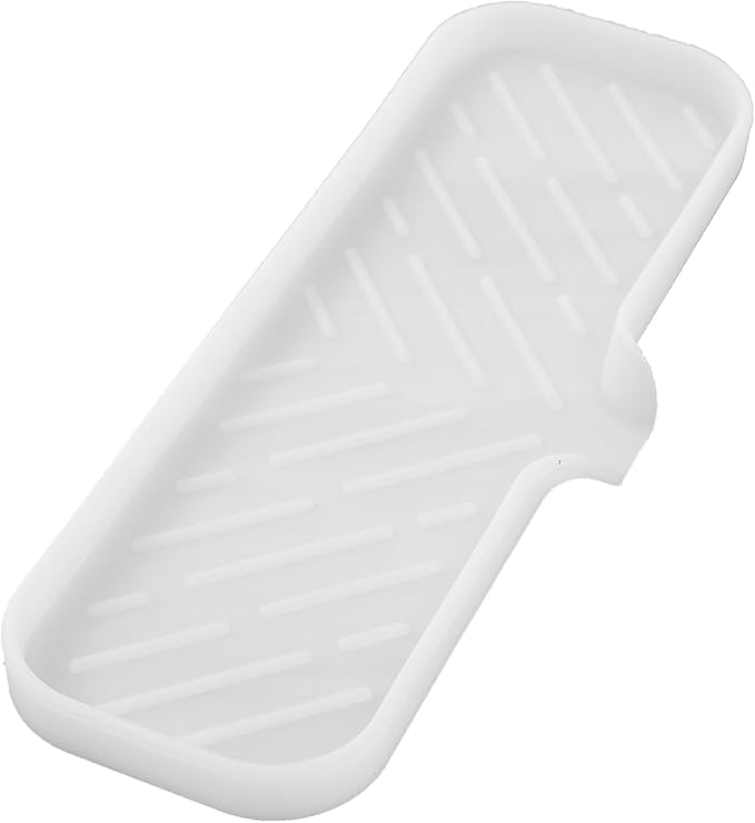 Silicone Bathroom Soap Dishes with Drain Spout-Bathroom and Kitchen Sink Organizer,Sponge Holder,Dish Soap Tray,Perfect for Dispenser,Scrubber,Bottle,Cup on Sink or Counter-Translucent 12"×4" - Bloomnest