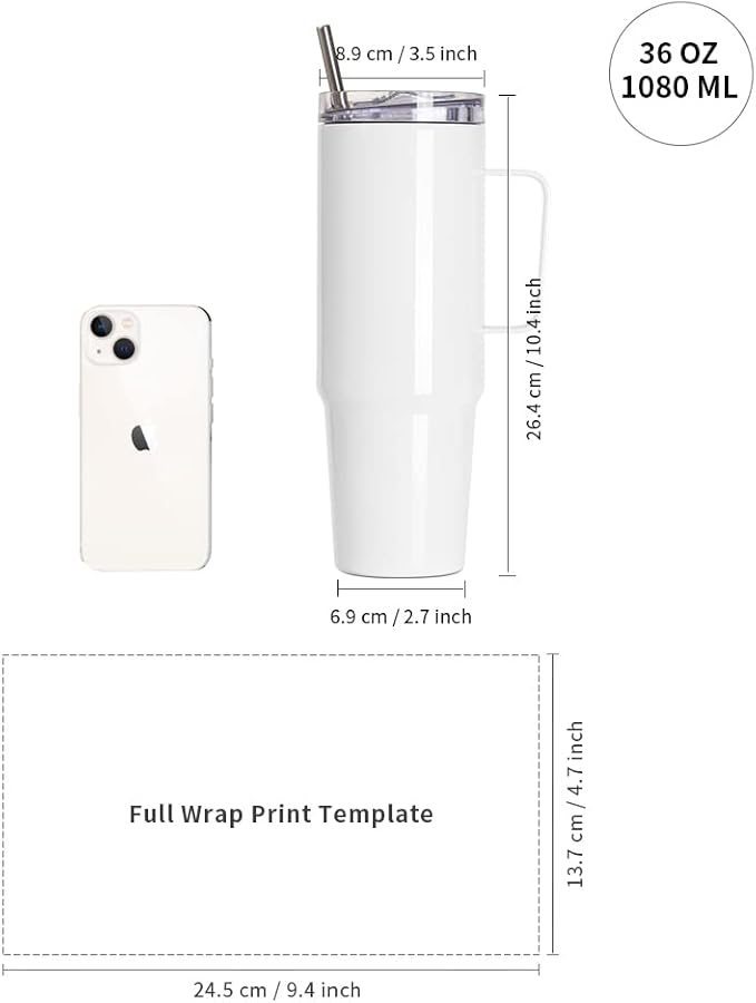 PYD Life 4 Pack Sublimation Tumblers with Handle Blanks 36 OZ White Coffee Mugs Insulated Reusable Travel Cups with Leakproof Lid and Stainless Straw for Tumbler Heat Press - Bloomnest