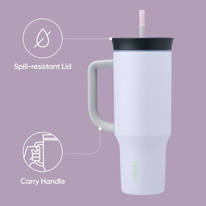 Owala Stainless Steel Triple Layer Insulated Travel Tumbler with Spill Resistant Lid, Straw, and Carry Handle, BPA Free, 40 oz, Purple (Bunny Hop) - Bloomnest
