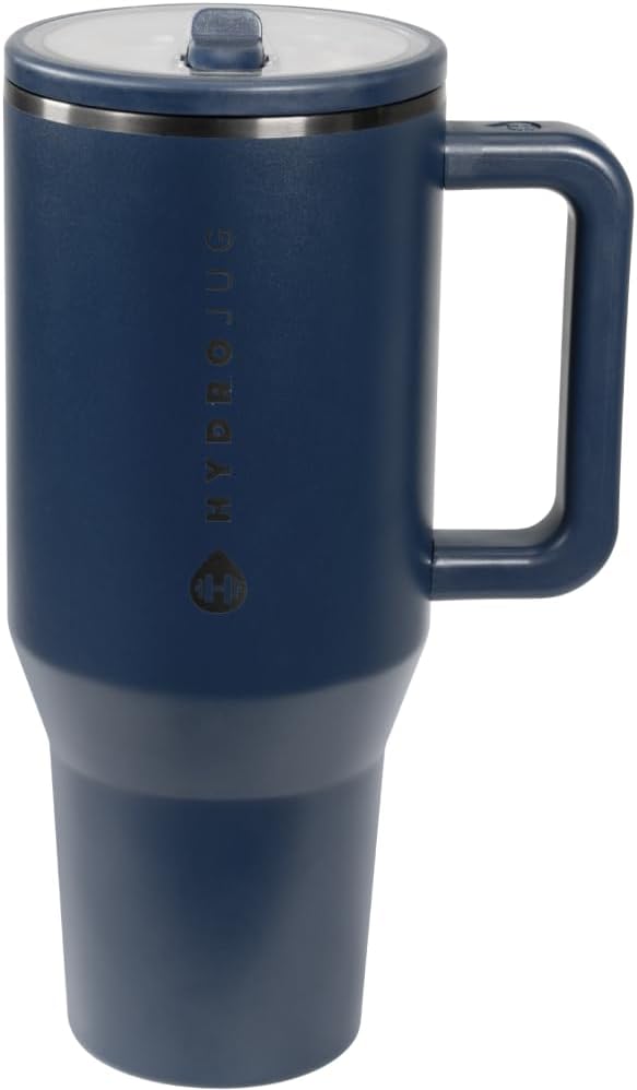 HydroJug Traveler - 40 oz Water Bottle with Handle & Flip Straw - Fits in Cup Holder, Leak Resistant Tumbler-Reusable Insulated Stainless Steel & Rubber Base - Gifts for Women & Men, Midnight - Bloomnest