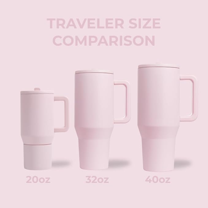 HydroJug Traveler - 32 oz Water Bottle with Handle & Flip Straw - Fits in Cup Holder, Leak Resistant Tumbler-Reusable Insulated Stainless Steel & Rubber Base - Gifts for Women & Men, Pink Sand - Bloomnest