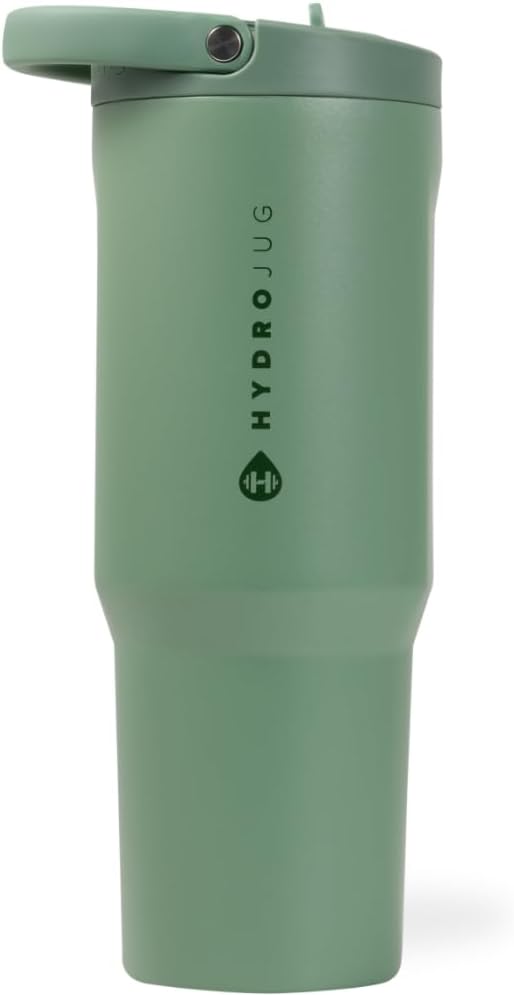 HydroJug Sport - Stainless Steel Tumbler with Straw, Vacuum Insulated, 40oz Leakproof Water Bottle, Ergonomic Design, Reusable, Dishwasher Safe, Rubber Base, Durable for Gym or Outdoors, Sage
