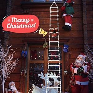 Toodour LED Christmas Lights - 10ft Christmas Decorative Ladder Lights with Santa Claus, Xmas Decorations Light for Indoor Outdoor, Window, Garden, Home, Wall, Xmas Tree Decor - White - Bloomnest