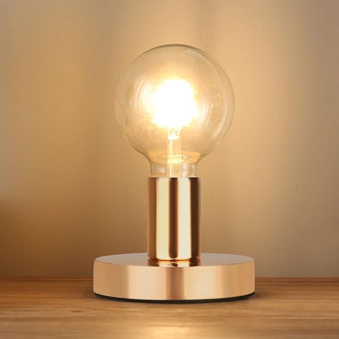Helunsi Industrial Table Lamp, Gold E26 E27 Base Without Shade, Mini Short Desk Lamp Exposed Bulb, Simple Metal Edison Light Bulb Stand, 5.8ft Cord Switch Plug Holder - Bloomnest